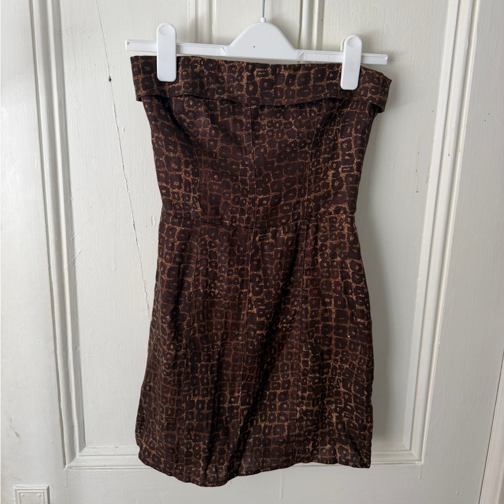 Reformation Brown Patterned Strapless Mini Dress